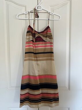 Striped Halter Sundress in Beige, Pink and Black